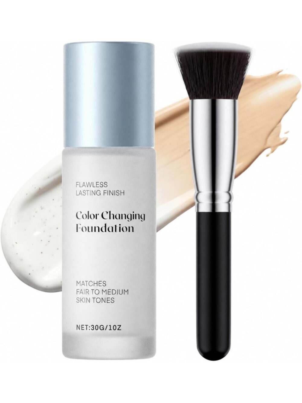 Color Changing Foundation & Pro Brush for Mature Skin, Buildable Coverage
